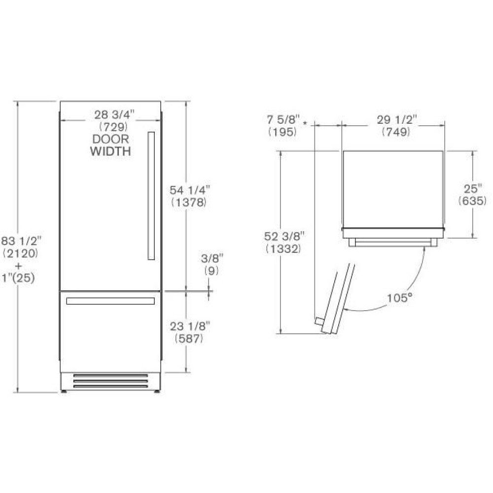 Холодильник Bertazzoni REF755BBLXTT петли слева