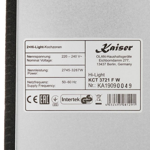 Стеклокерамическая панель Kaiser KCT 3721 F W