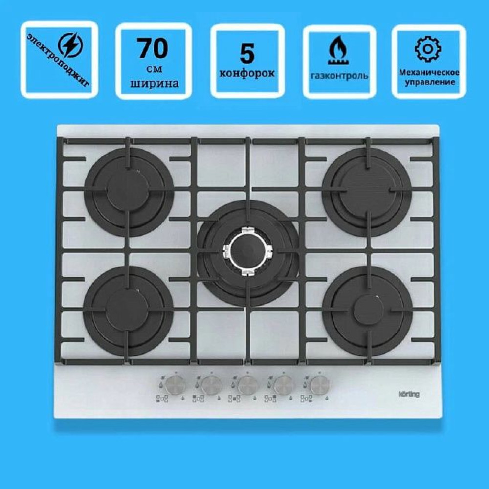 Газовая стеклянная варочная панель Korting HGG 7835 CTW