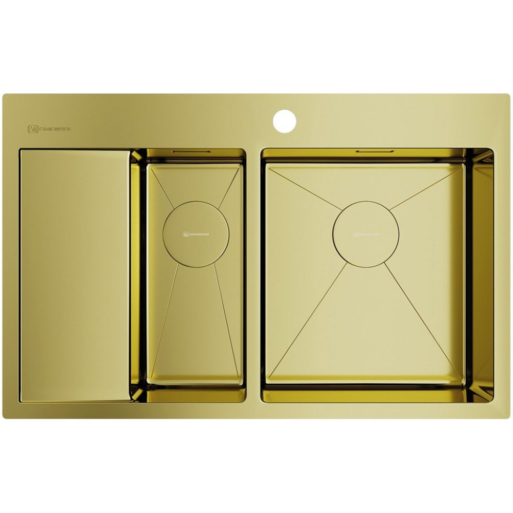 Мойка Akisame 78-2-LG-R нерж.сталь/светлое золото(арт.4973088)