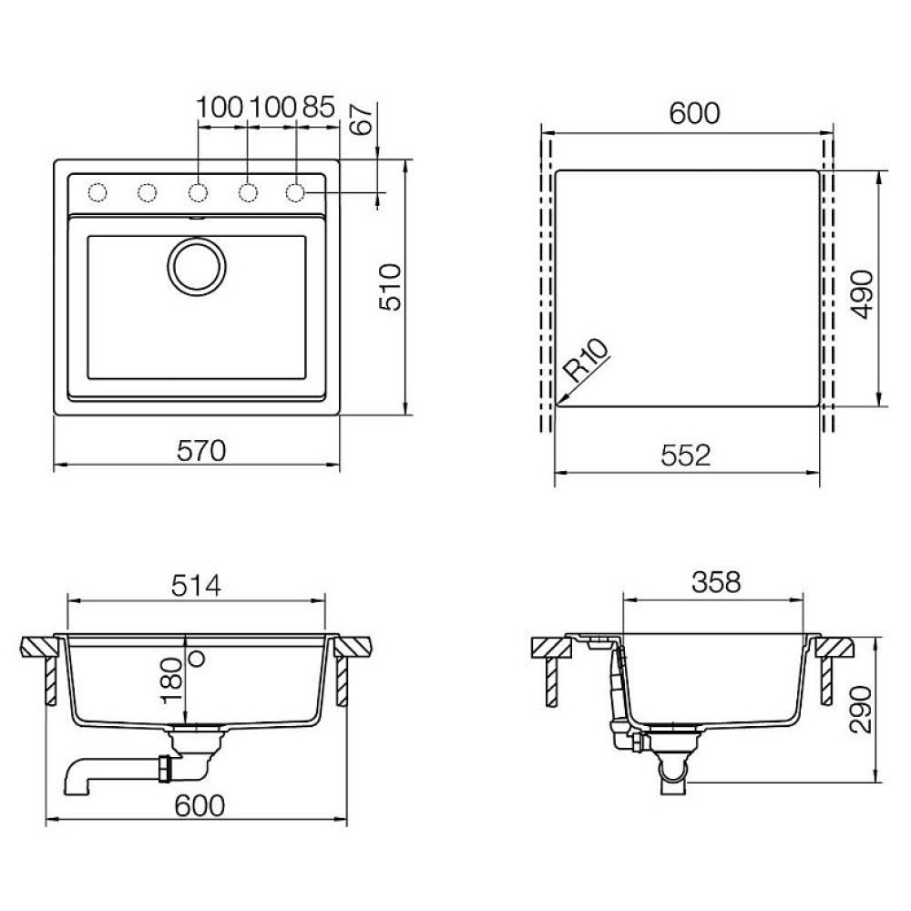 Мойка SCHOCK Nemo 60 (N-100) Cristalite 570x510 оникс